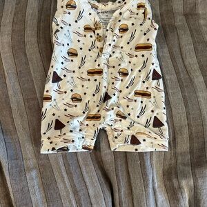 White Baby Romper with Burger Print